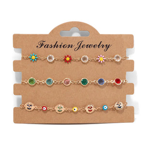 3Pcs Colorful Chain Bracelet Set Bohemian Beads Flower Charm Bracelet for Women