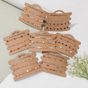 3Pcs Colorful Chain Bracelet Set Bohemian Beads Flower Charm Bracelet for Women