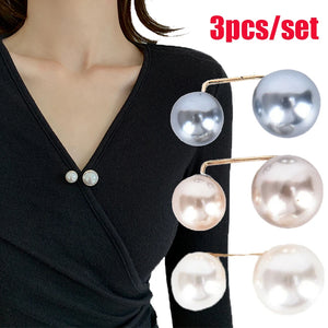 3Pcs/Set Double Pearl Brooch Pins Women Sweater Coat Dress Decoration