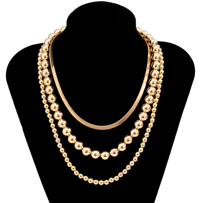 3Pcs Hip Hop Ball Beads Chain Necklace Gothic Punk Choker Necklaces