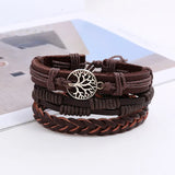 3Pcs/Set Tree of Life Cowhide Bracelet Retro Woven Men's Leather Bracelet