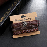 3Pcs/Set Tree of Life Cowhide Bracelet Retro Woven Men's Leather Bracelet