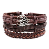 3Pcs/Set Tree of Life Cowhide Bracelet Retro Woven Men's Leather Bracelet