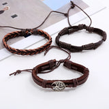 3Pcs/Set Tree of Life Cowhide Bracelet Retro Woven Men's Leather Bracelet