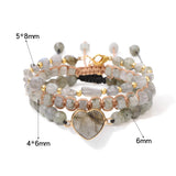 3Pcs/Set Tiger Eye Stone Bracelet Set Love Heart Bangle