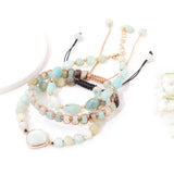 3Pcs/Set Tiger Eye Stone Bracelet Set Love Heart Bangle