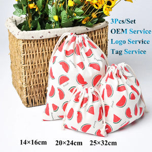3Pcs Natural Fruit Drawstring Cosmetic Organizer Pouch