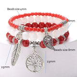 3Pcs Natural Stone Beaded Bracelet Sets Retro Silver Charm Bracelets