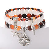 3Pcs Natural Stone Beaded Bracelet Sets Retro Silver Charm Bracelets