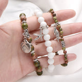 3Pcs Natural Stone Beaded Bracelet Sets Retro Silver Charm Bracelets