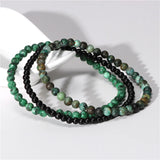 3Pc Set Natural Stone Beaded Bracelet Stackable Elastic Jewelry
