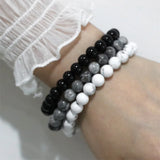 3Pcs Natural Stone Beaded Bracelets Set 8mm Beads Amethysts Hematite Quartzs