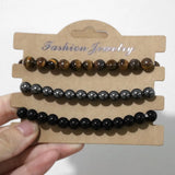 3Pcs Natural Stone Beaded Bracelets Set 8mm Beads Amethysts Hematite Quartzs