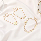 Boho Rhinestone Bracelet Set Multilayer Coin Chain Anklets