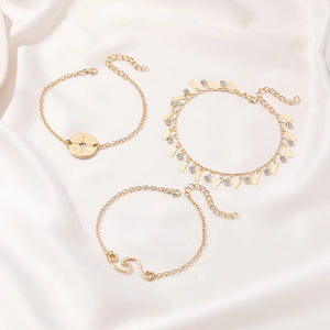 Boho Rhinestone Bracelet Set Multilayer Coin Chain Anklets