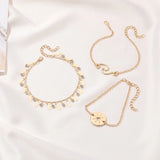 Boho Rhinestone Bracelet Set Multilayer Coin Chain Anklets