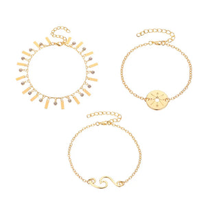 Boho Rhinestone Bracelet Set Multilayer Coin Chain Anklets