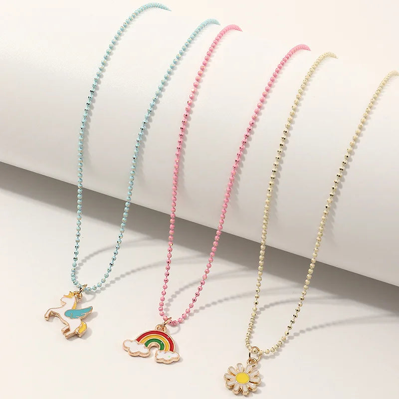 3Pcs/Set Sweet Children Necklace Drip Rainbow Unicorn Choker For Girls