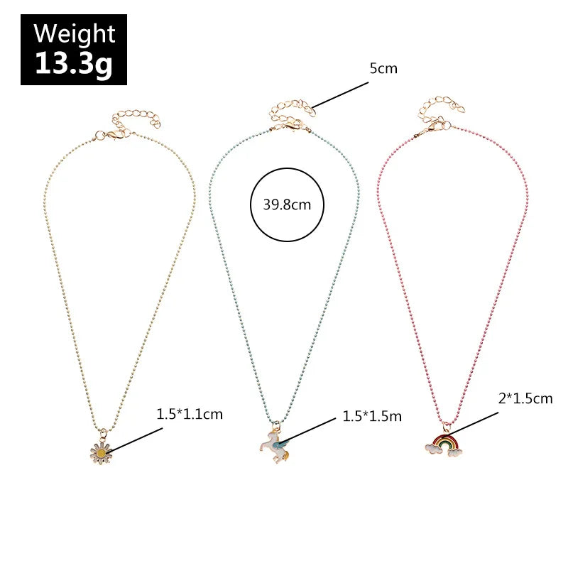3Pcs/Set Sweet Children Necklace Drip Rainbow Unicorn Choker For Girls