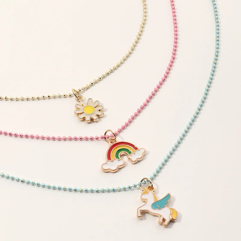 3Pcs/Set Sweet Children Necklace Drip Rainbow Unicorn Choker For Girls