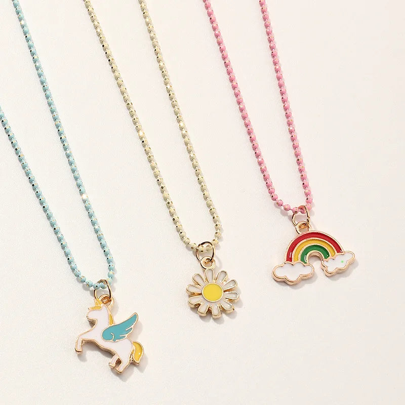 3Pcs/Set Sweet Children Necklace Drip Rainbow Unicorn Choker For Girls