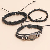 3Pcs Set Lucky Tree Poker Men's Wrap Bracelets Multilayer Leather Bangles