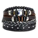 3Pcs Set Lucky Tree Poker Men's Wrap Bracelets Multilayer Leather Bangles