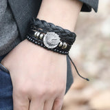 3Pcs Set Lucky Tree Poker Men's Wrap Bracelets Multilayer Leather Bangles