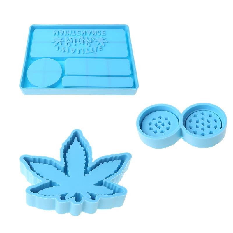 3Pcs Silicone Resin Mold Maple Leaf Ashtray & Spice Grinder Resin Kit