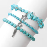 3Pcs Star Moon Charm Bracelet Natural Stone Beaded Bangles