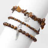 3Pcs Star Moon Charm Bracelet Natural Stone Beaded Bangles