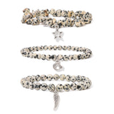 3Pcs Star Moon Charm Bracelet Natural Stone Beaded Bangles