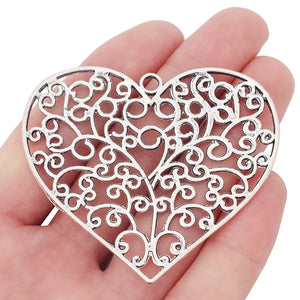 3Pcs Tibetan Silver Heart Charms Pendants DIY Necklaces Jewelry Making
