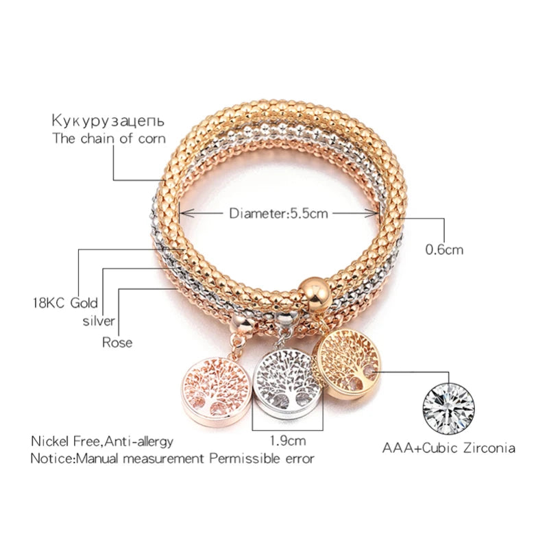 Tree Of Life Charm Bracelets for Women Popcorn Chain Adjustable Bangle