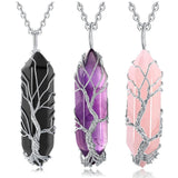 3Pcs Tree Wire Wrapped Crystal Pendant Necklace Reiki Crystal Stone Necklaces