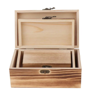 3Pcs Unfinished Wooden Tea Treasure Chest Jewelry Case Storage