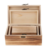 3Pcs Unfinished Wooden Tea Treasure Chest Jewelry Case Storage