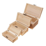 3Pcs Unfinished Wooden Tea Treasure Chest Jewelry Case Storage