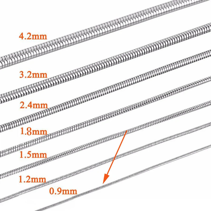 3Pcs Unisex Stainless Steel Snake Chain Necklace 0.9-4.2mm Never Turn Off