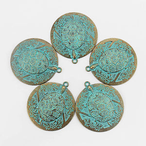 3Pcs Verdigris Patina Turtle Charms Pendant Medallion