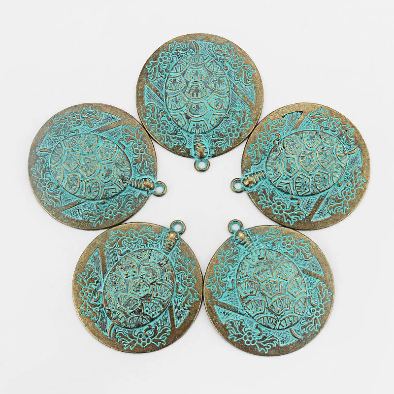 3Pcs Verdigris Patina Turtle Charms Pendant Medallion