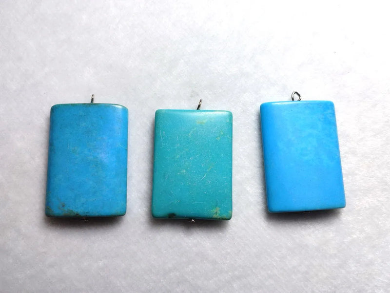 3Pcs Natural Turquoise Oblong Shape Pendants