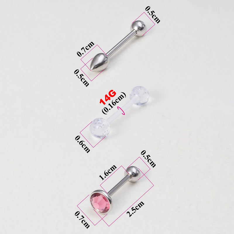 3Pcs 14G Tongue Rings Stainless Steel Dice Capsules Tongue Piercing Barbells