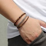 3Pcs Natural Stone Beads Bracelet Copper Charm Chain Classic Jewelry