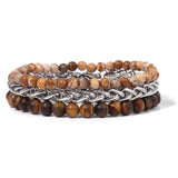 3Pcs Natural Stone Beads Bracelet Copper Charm Chain Classic Jewelry