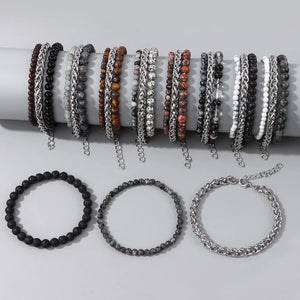 3Pcs Natural Stone Beads Bracelet Copper Charm Chain Classic Jewelry