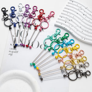 3Pcs Metal Beaded Keyring Beadable Lobster Claw Clasp Keychain DIY Car Bag Decor