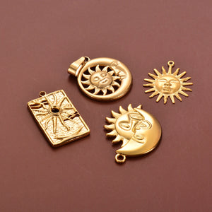 3Pcs Sun Stainless Steel 18K Plated Charms Pendant DIY Necklace Bracelet Making