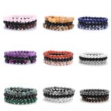 3Pcs/set Pink Quartzs Beads Bracelet Natural Stone Stretch Bracelets