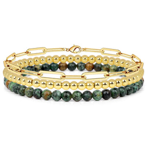 3Pcs 4MM Stone Bracelet Charm Cable Chain Set Women Men Multi-layer Bangle